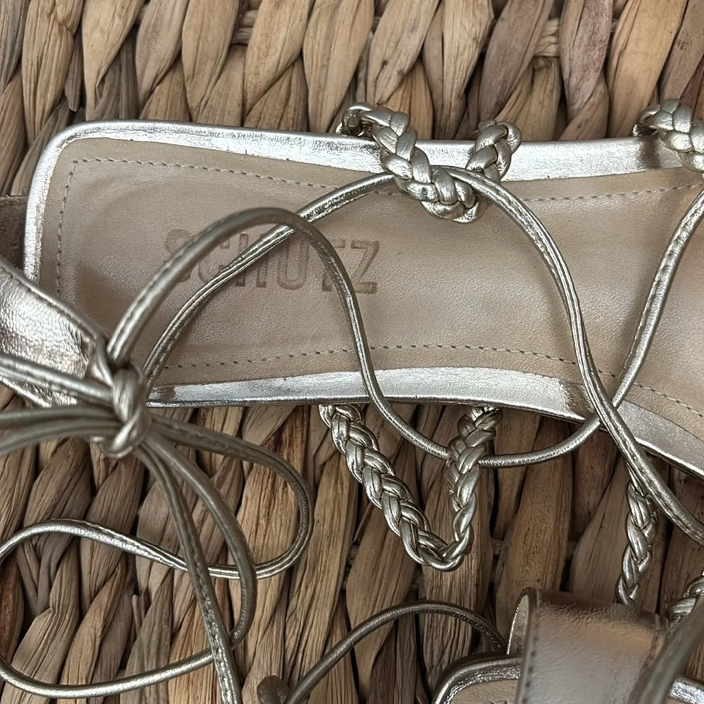 SCHUTZ size 8 Metallic Gold Braided Sandals - Picture 8 of 10